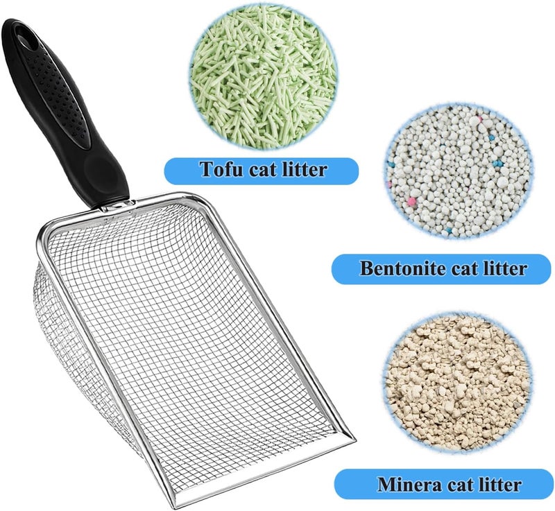 itPlus Cat Litter Scoop, Stainless Steel Cats Sturdy Mesh Scooper Kitty Litter Scoop Long Handle Scooper Shovel Sifter for All Litter Types Metal Cat Scooper for Litter Box - Image 2